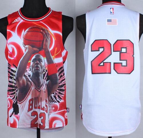 Bulls #23 Michael Jordan White Portrait Fashion Stitched NBA Jersey