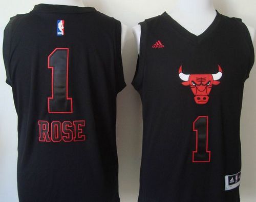 Bulls #1 Derrick Rose Black New Fashion Stitched NBA Jersey