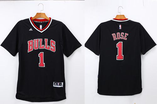 Bulls #1 Derrick Rose Black Short Sleeve Stitched NBA Jersey