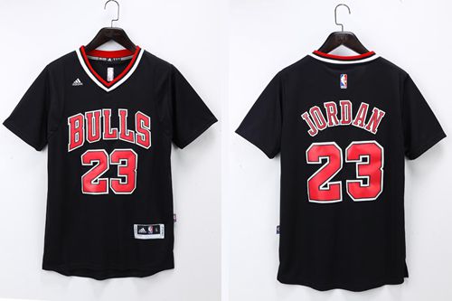 Bulls #23 Michael Jordan Black Short Sleeve Stitched NBA Jersey
