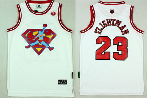 Bulls #23 Michael Jordan White FlightMan Stitched NBA Jersey