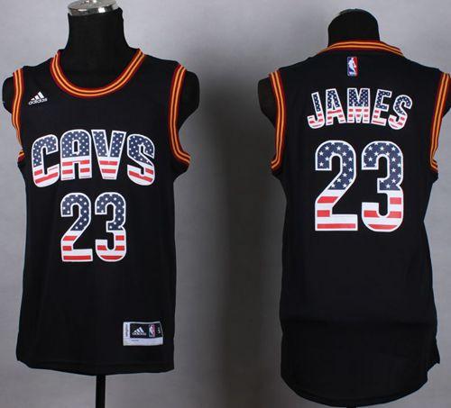 Cavaliers #23 LeBron James Black USA Flag Fashion Stitched NBA Jersey