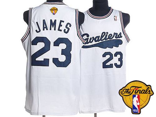 Mitchell and Ness Cavaliers #23 LeBron James White Throwback The Finals Patch Stitched NBA Jersey