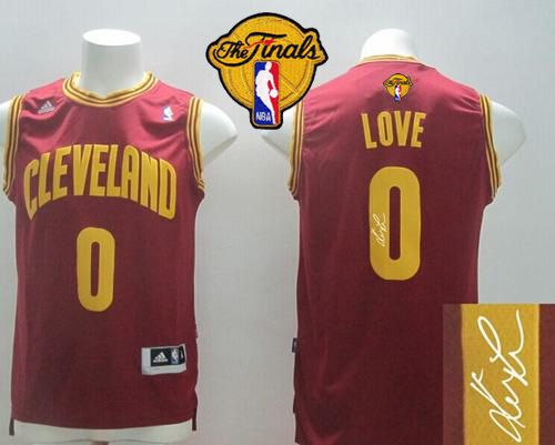 New Revolution 30 Autographed Cavaliers #0 Kevin Love Red The Finals Patch Stitched NBA Jersey