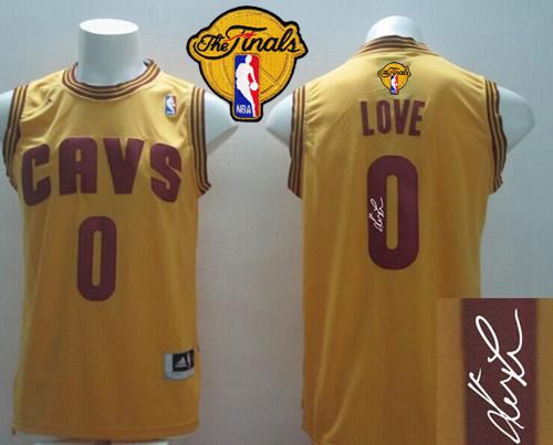 New Revolution 30 Autographed Cavaliers #0 Kevin Love Yellow The Finals Patch Stitched NBA Jersey