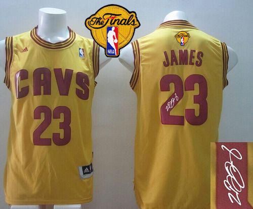 Revolution 30 Autographed Cavaliers #23 LeBron James Yellow Alternate The Finals Patch Stitched NBA Jersey