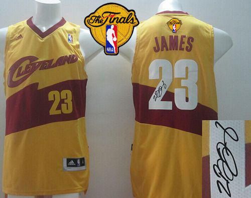 New Revolution 30 Autographed Cavaliers #23 LeBron James Yellow The Finals Patch Stitched NBA Jersey
