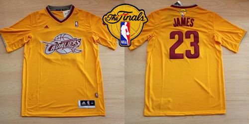 Cavaliers #23 LeBron James Yellow Throwback Short Sleeve The Finals Patch Stitched NBA Jersey