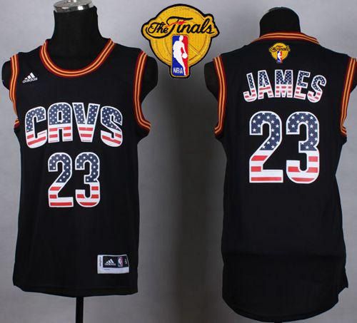 Cavaliers #23 LeBron James Black USA Flag Fashion The Finals Patch Stitched NBA Jersey