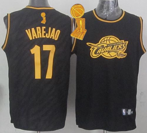 Cavaliers #17 Anderson Varejao Black Precious Metals Fashion The Champions Patch Stitched NBA Jersey
