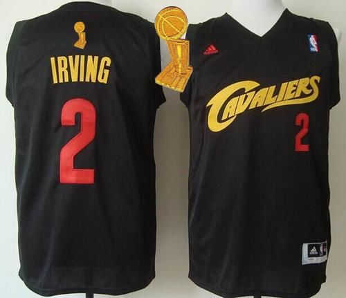 Cavaliers #2 Kyrie Irving Black(Red No.) Fashion The Champions Patch Stitched NBA Jersey