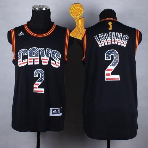 Cavaliers #2 Kyrie Irving Black USA Flag Fashion The Champions Patch Stitched NBA Jersey
