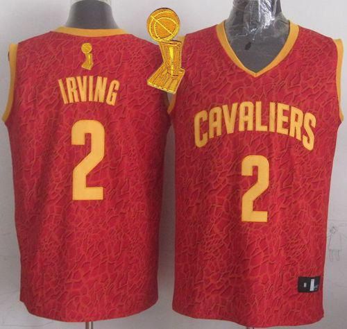 Cavaliers #2 Kyrie Irving Red Crazy Light The Champions Patch Stitched NBA Jersey