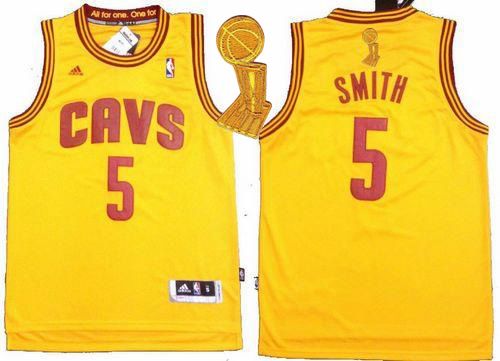 Revolution 30 Cavaliers #5 J.R. Smith Yellow The Champions Patch Stitched NBA Jersey
