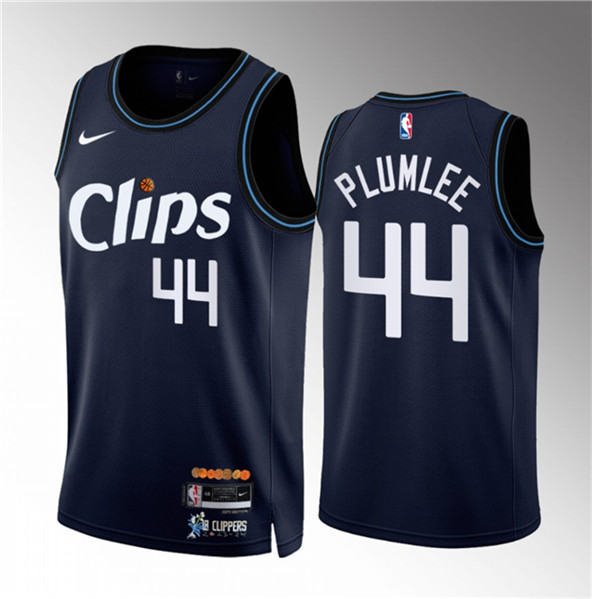 Men's Los Angeles Clippers #44 Mason Plumlee Navy 2023/24 City Edition Stitched Jersey