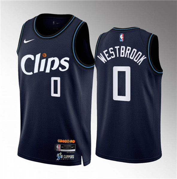 Men's Los Angeles Clippers #0 Russell Westbrook Navy 2023/24 City Edition Stitched Jersey