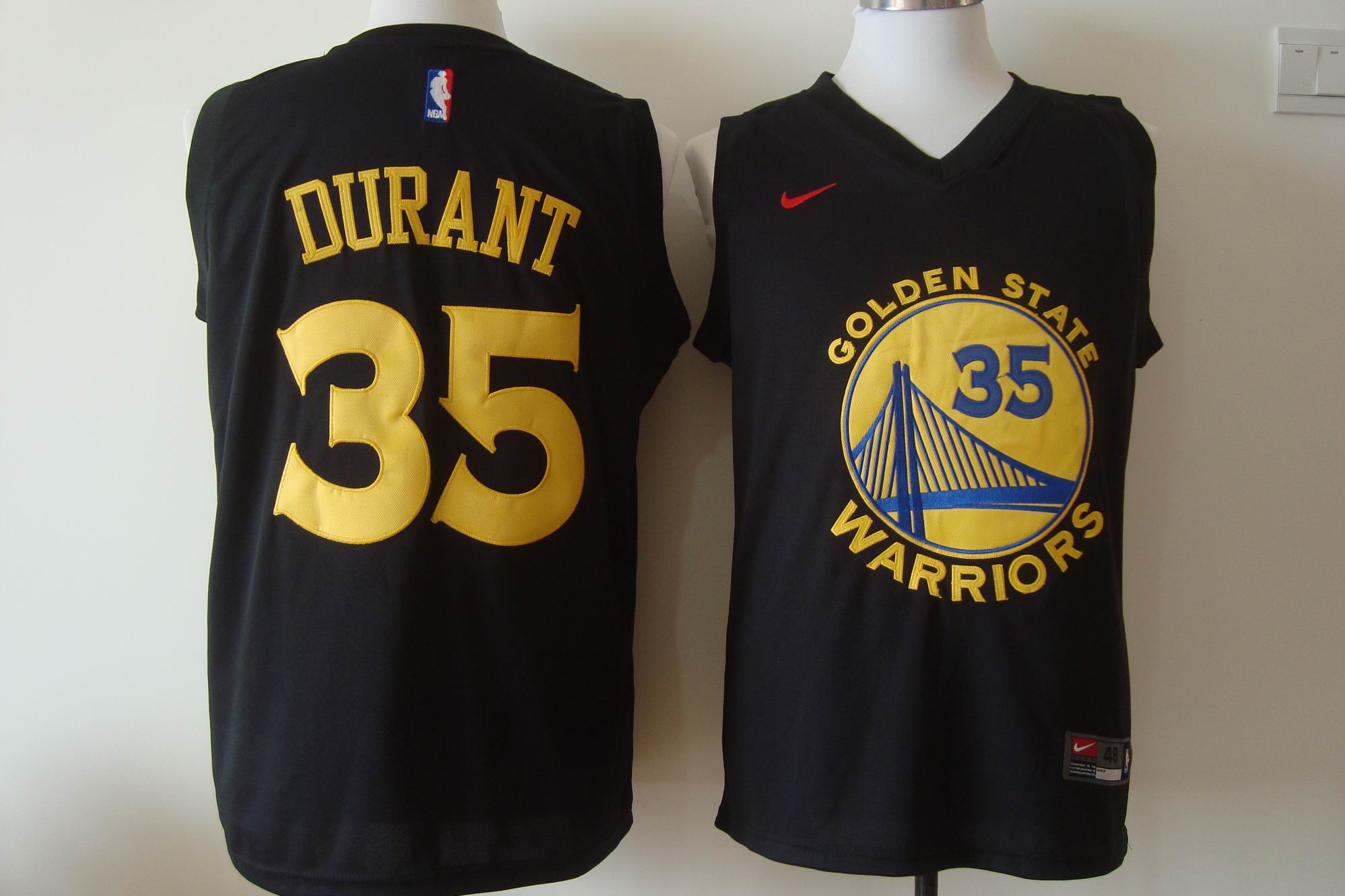 Men's Nike Golden State Warriors #35 Kevin Durant Black 2017-18 New Season Stitched NBA Jersey