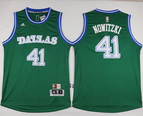 Mavericks #41 Dirk Nowitzki Green Hardwood Classics Performance Stitched NBA Jersey