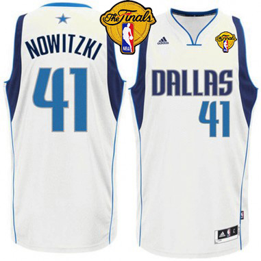 Mavericks 2011 Finals Patch #41 Dirk Nowitzki Revolution 30 White Stitched NBA Jersey
