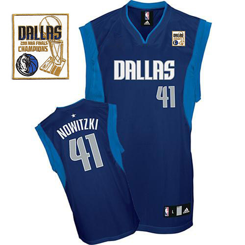 Mavericks 2011 Champion Patch #41 Dirk Nowitzki Blue Stitched NBA Jersey