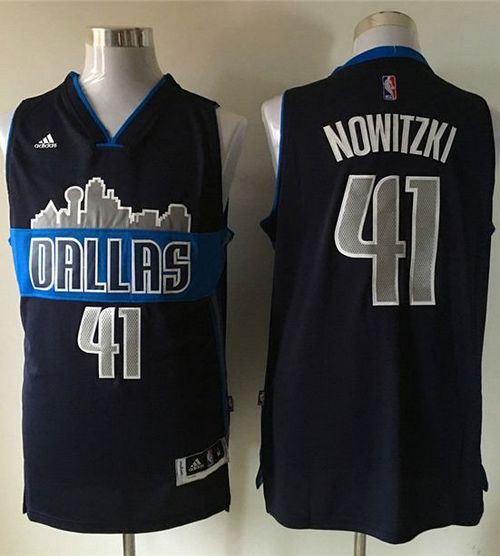 Mavericks #41 Dirk Nowitzki Navy Blue The City Stitched NBA Jersey