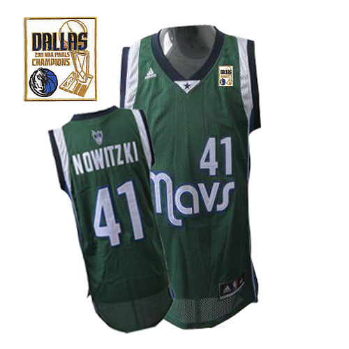 Mavericks 2011 Champion Patch #41 Dirk Nowitzki Revolution 30 Green Stitched NBA Jersey