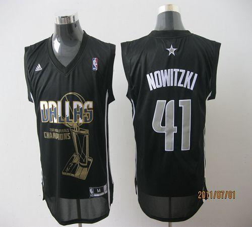 Mavericks 2011 NBA Finals Champions #41 Dirk Nowitzki Revolution 30 Black Stitched NBA Jersey