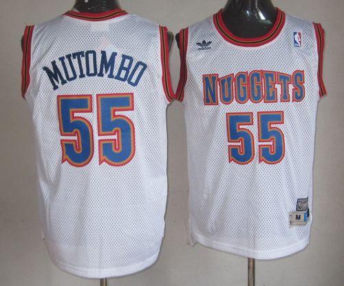 Nuggets #55 Dikembe Mutombo White Swingman Throwback Stitched NBA Jersey