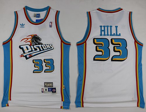 Pistons #33 Grant Hill White Throwback Stitched NBA Jersey