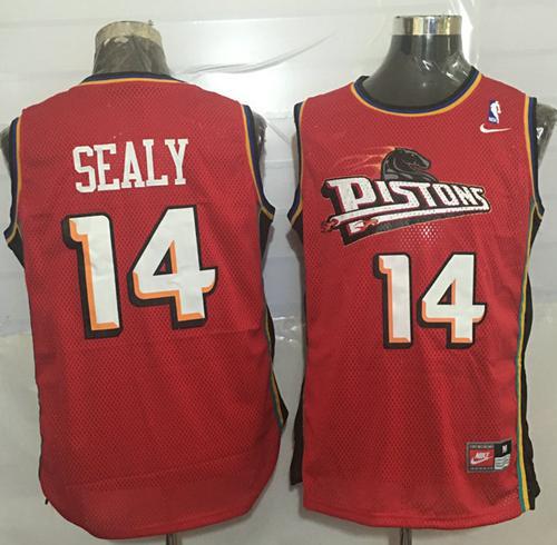 Pistons #14 Malik Sealy Red Nike Throwback Stitched NBA Jersey