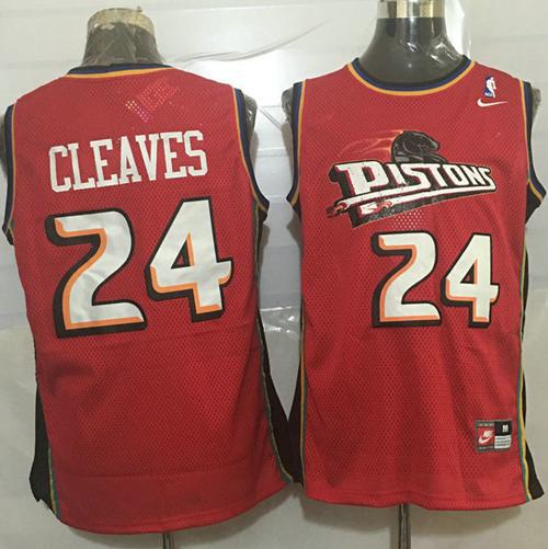 Pistons #24 Mateen Cleaves Red Nike Throwback Stitched NBA Jersey