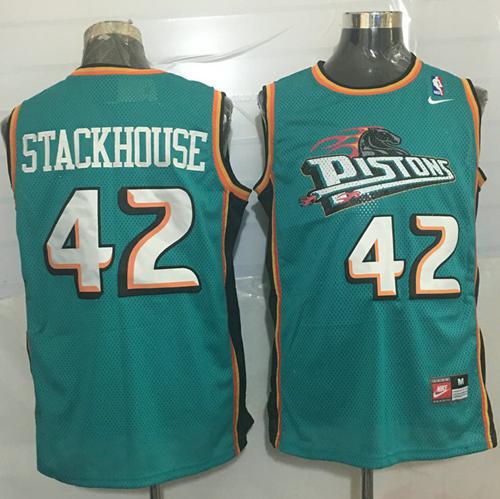 Pistons #42 Jerry Stackhouse Green Nike Throwback Stitched NBA Jersey