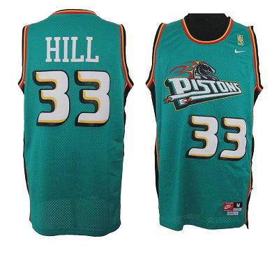 Pistons #33 Hill Green Throwback Stitched NBA Jersey
