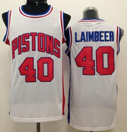 Pistons #40 Bill Laimbeer White Throwback Stitched NBA Jersey
