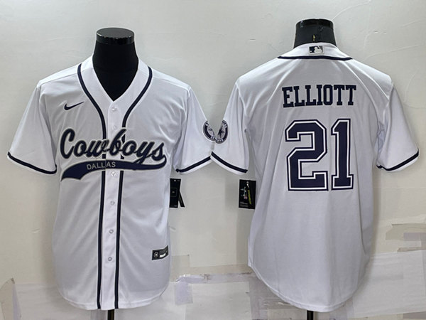 Men's Dallas Cowboys #21 Ezekiel Elliott White Cool Base Stitched Baseball Jersey
