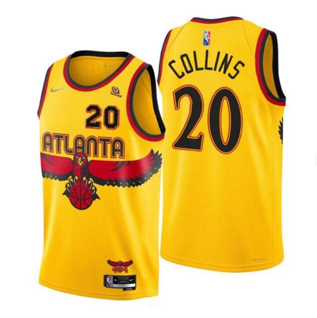 Men's Atlanta Hawks #20 John Collins 2021/22 Yellow 75th Anniversary City Edition Stitched Jersey
