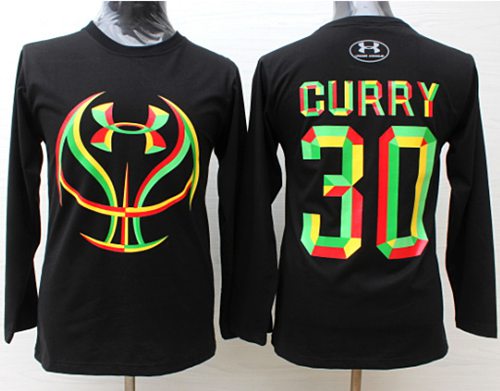 Warriors #30 Stephen Curry Black Candy Under Armour Long Sleeve Stitched NBA Jersey