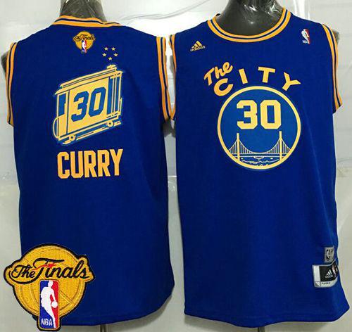 Warriors #30 Stephen Curry Blue Throwback The City The Finals Patch Stitched NBA Jersey