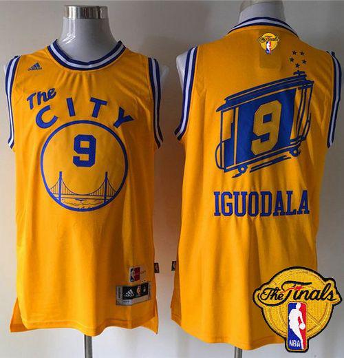 Warriors #9 Andre Iguodala Gold Throwback The City The Finals Patch Stitched NBA Jersey