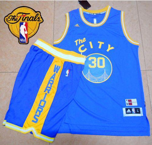 Warriors #30 Stephen Curry Blue Throwback The City A Set The Finals Patch Stitched NBA Jersey