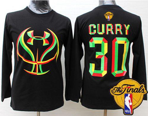 Warriors #30 Stephen Curry Black Candy Under Armour Long Sleeve The Finals Patch Stitched NBA Jersey