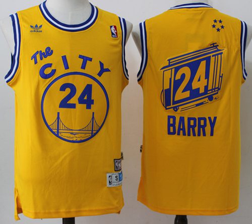 Warriors #24 Rick Barry Gold Throwback The City Stitched NBA Jersey