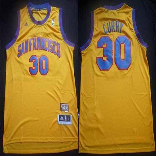 Warriors #30 Stephen Curry Gold Throwback San Francisco Stitched NBA Jersey
