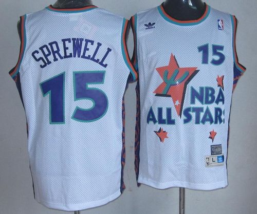 Warriors #15 Latrell Sprewell White 1995 All Star Throwback Stitched NBA Jersey