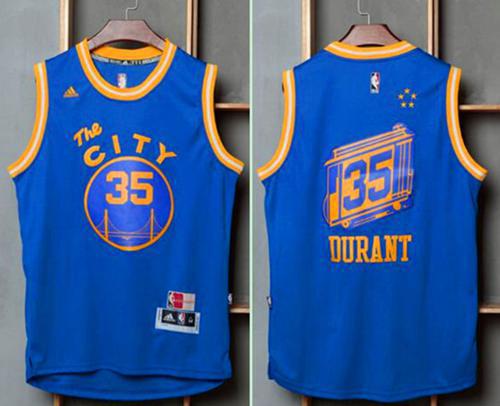 Warriors #35 Kevin Durant Blue Throwback The City Stitched NBA Jersey