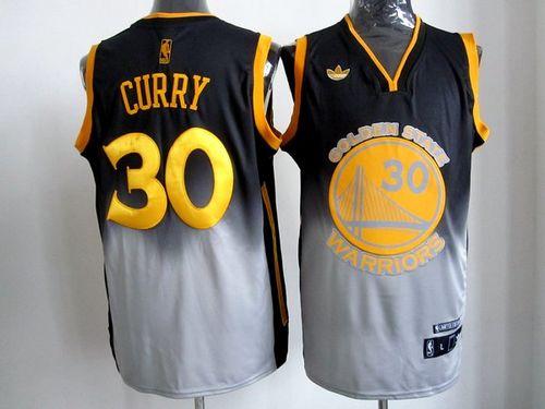 Warriors #30 Stephen Curry Black/Grey Fadeaway Fashion Stitched NBA Jersey