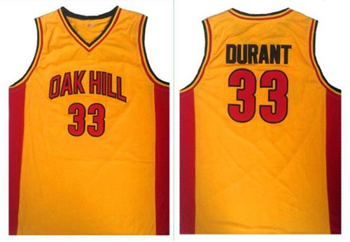 Warriors #33 Kevin Durant Gold Oak Hill Academy High School Stitched NBA Jersey
