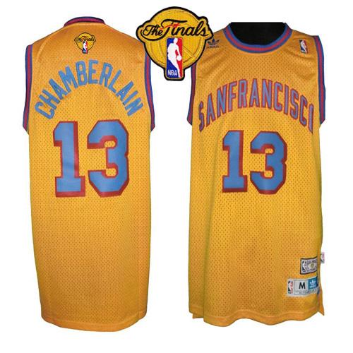 Warriors #13 Wilt Chamberlain Gold Throwback San Francisco The Finals Patch Stitched NBA Jersey