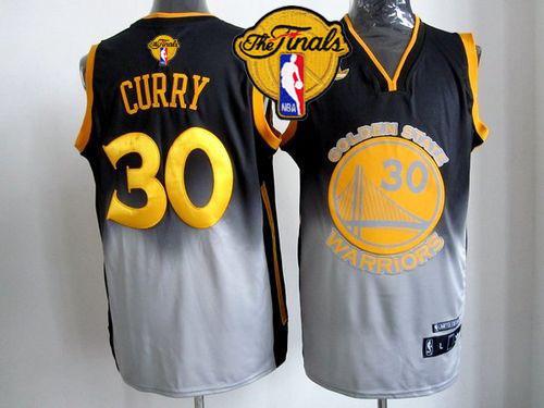 Warriors #30 Stephen Curry Black/Grey Fadeaway Fashion The Finals Patch Stitched NBA Jersey