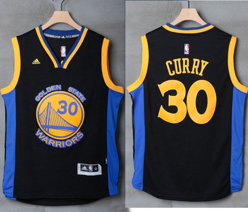 Warriors #30 Stephen Curry Black/Blue Stitched NBA Jersey